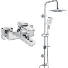 E.c.a. Caro Banyo Bataryası+T-May Banyo Belen Dikdörtgen Tepe Duş Takımı Seti - Krom - Paslanmaz