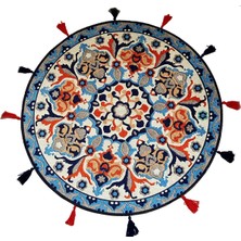 Rugs Modern Halı Suzani Blue Yuvarlak 601 Püsküllü Halı 100 x 100 cm Etnik ve Desenli Özellikli Yıkanabilir