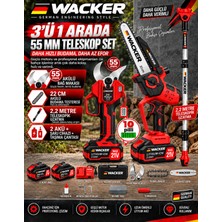 Prowackers 2 Akü 10 Pilli Set Teleskopik Uzatma + Elektrikli Zincirli Kesme Ağaç Budama Makası Kesme + 55 mm Dijital Bağ Budama Makası