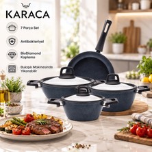 Karaca Biodiamond Antibakteriyel 7 Parça Tencere Seti, 18-22-26 Cm, Yapışmaz Kaplama, Bulaşık Makinesinde Yıkanabilir, Kapaklı, Tencere ve Tava, Mavi