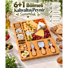 Decoform 6+1 Bölmeli Ahşap Kahvaltı & Peynir Sunumluk 3’lü Bıçaklı Kahvaltı ve Servis Tahtası