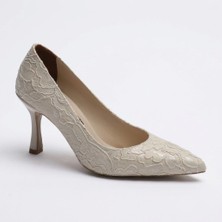 Kuum London K70-4777 Bej Ökçeli 7 cm Kadın Abiye Ayakkabı