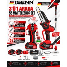 Eisenn Bahçe Seti Teleskopik Uzatma + Dijital 55 mm Budama Makası + Otomatik Yağ Pompalı Zincirli Testere 2 Akülü 10 PİLLİ