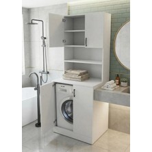 Moda Çamaşır Makinesi Dolabı, Kurutma Makinesi Dolabı, Kapaklı Banyo Dolabı - Beyaz