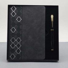 Lovesta Home Desenli Siyah Deri Defter Kalem Set