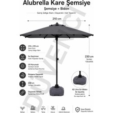 Düvenci Alubrella Antrasit Kare Güneş Şemsiyesi, 210X210 / 8 Telli, Bidonlu
