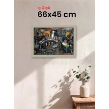 Hars Vintage Eskitme Beyaz Çok Renkli Çerçeve 66 x 45 cm Camlı