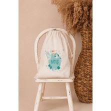 Pia Baby Isme Özel Erkek Bebek Çocuk Kıyafet Kesesi 30X40 cm %100 Pamuk Ham Bez Isim Baskılı Yıkanabilir Kişiye Özel Kese