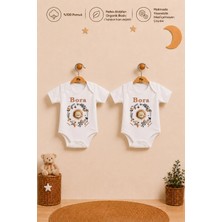 Pia Baby Kişiye Özel Erkek Bebek 2'li Body Zıbın %100 Pamuk Organik Baskılı Çıtçıtlı Isimli Bebek Seti Hediye