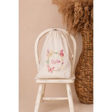 Pia Baby Isme Özel Kız Bebek Çocuk Kıyafet Kesesi 30X40 cm %100 Pamuk Ham Bez Isim Baskılı Yıkanabilir Kişiye Özel Kese