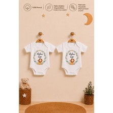 Pia Baby Kişiye Özel Erkek Bebek 2'li Body Zıbın %100 Pamuk Organik Baskılı Çıtçıtlı Isimli Bebek Seti Hediye