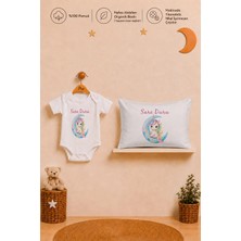 Pia Baby Isimli Kız Bebek Kısa Kollu Body Zıbın ve 35X45 cm Yastık Kılıfı %100 Pamuk Organik Baskılı Hediye Seti