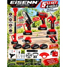 Eisenn 4 Akülü 5 Lİ Bahçe Set Kömürsüz Motor Budama Makası + Zincirli Dal Kesme + Tırpan + Hava Üfleme + Teleskopik Uzatma