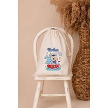 Pia Baby Isme Özel Erkek Bebek Çocuk Kıyafet Kesesi 30X40 cm %100 Pamuk Ham Bez Isim Baskılı Yıkanabilir Kişiye Özel Kese