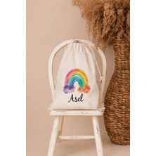 Pia Baby Isme Özel Kız Bebek Çocuk Kıyafet Kesesi 30X40 cm %100 Pamuk Ham Bez Isim Baskılı Yıkanabilir Kişiye Özel Kese