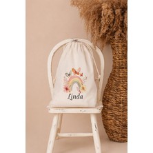 Pia Baby Isme Özel Kız Bebek Çocuk Kıyafet Kesesi 30X40 cm %100 Pamuk Ham Bez Isim Baskılı Yıkanabilir Kişiye Özel Kese
