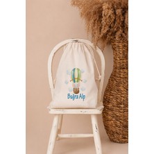Pia Baby Isme Özel Erkek Bebek Çocuk Kıyafet Kesesi 30X40 cm %100 Pamuk Ham Bez Isim Baskılı Yıkanabilir Kişiye Özel Kese