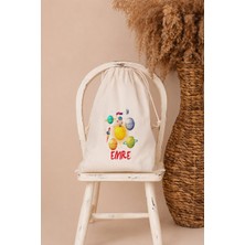 Pia Baby Isme Özel Erkek Bebek Çocuk Kıyafet Kesesi 30X40 cm %100 Pamuk Ham Bez Isim Baskılı Yıkanabilir Kişiye Özel Kese