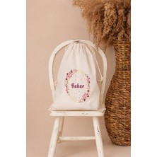 Pia Baby Isme Özel Kız Bebek Çocuk Kıyafet Kesesi 30X40 cm %100 Pamuk Ham Bez Isim Baskılı Yıkanabilir Kişiye Özel Kese