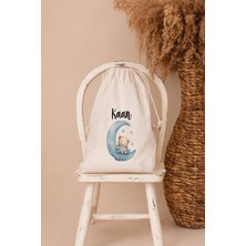 Pia Baby Isme Özel Erkek Bebek Çocuk Kıyafet Kesesi 30X40 cm %100 Pamuk Ham Bez Isim Baskılı Yıkanabilir Kişiye Özel Kese