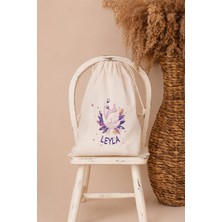 Pia Baby Isme Özel Kız Bebek Çocuk Kıyafet Kesesi 30X40 cm %100 Pamuk Ham Bez Isim Baskılı Yıkanabilir Kişiye Özel Kese
