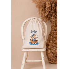 Pia Baby Isme Özel Erkek Bebek Çocuk Kıyafet Kesesi 30X40 cm %100 Pamuk Ham Bez Isim Baskılı Yıkanabilir Kişiye Özel Kese