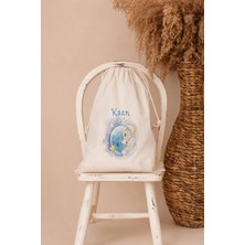Pia Baby Isme Özel Erkek Bebek Çocuk Kıyafet Kesesi 30X40 cm %100 Pamuk Ham Bez Isim Baskılı Yıkanabilir Kişiye Özel Kese