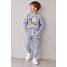 Yiğit Butik Erkek Çocuk Hayvan Figürlü A Baskılı Sweatshirt Jogger Pantolon 2’li Alt Üst Takım