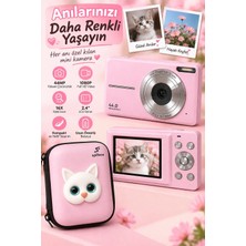 TeknoKapsül 4K Figürlü Çantalı Dijital Video Kamera 44MP 16X Zoom Işıklı Kart Dijital Fotoğraf Makinesi 64GB Hafıza Kart Hediyeli Pembe