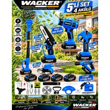 Prowackers 5 Lİ Budama Set 4 Akülü Bağ Budama Makası + Zincirli Dal Budama Makinası + Teleskopik Uzatma+ Tırpan + Hava Üfleme