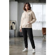 Epala Bej Kapüşonlu Sweatshirt Içi Pamuklu Kışlık Trend Moda Ürün