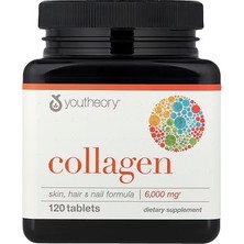 Youtheory Collagen 6.000 Mg  ( + Vitamin C 90 Mg )  120 Tablets – Saç, Cilt ve Tırnak Desteği