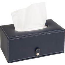 2k Premium Tasarım Vegan Deri Mendil ve Peçete Kutusu Maksi Boy Peçetelik Ofis Ev Hediyelik Masa Üstü Aksesuar 24X13X10 Cm. Lacivert