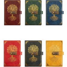 Wolawood Yaşam Ağacı Temalı Şifreli Deri Defter, Vintage Retro Özel Tasarım Kilitli Günlük, Kişisel Anı ve Not Defteri, Şık Dekoratif Ajanda, Hediyelik Hatıra Defteri