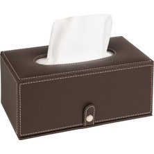 2k Premium Tasarım Vegan Deri Mendil ve Peçete Kutusu Maksi Boy Peçetelik Ofis Ev Hediyelik Masa Üstü Aksesuar 24X13X10 Cm. Kahverengi