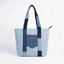 Mavicenza Kadın Mavi Özel Tasarım El Yapımı Patchwork Denim Omuz Çantası