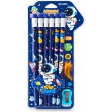Outer Space Astronot Temalı Silgili Kurşun Kalem Seti 12'li (Model: 6001)