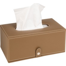 2k Premium Tasarım Vegan Deri Mendil ve Peçete Kutusu Maksi Boy Peçetelik Ofis Ev Hediyelik Masa Üstü Aksesuar 24X13X10 Cm. Vizon
