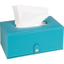 2k Premium Tasarım Vegan Deri Mendil ve Peçete Kutusu Maksi Boy Peçetelik Ofis Ev Hediyelik Masa Üstü Aksesuar 24X13X10 Cm. Turkuaz