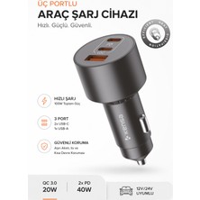 Kensa 100W Araç Hızlı Şarj Aleti 2 Usb-C + Qc USB Girişi Tüm Araçlar Uyumlu Şarj