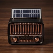 Uslucan Alışveriş Solar Panelli Fm Radyo - Şarjlı - Bluetooth Özellikli - Aux Girişli - Nostaljik Tasarım
