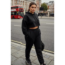 TeknoKapsül Siyah Loose Jogger Ince Paçası Lastikli Esnek Bel Örme Büyük Beden Eşofman Altı TBBAW23AJ00002