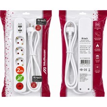 Mutlusan Ri-Tech 3'lü Topraklı Grup Priz 2 USB Girişli Anahtarlı 2 Metre Uzatma Kablosu Beyaz
