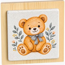 Ceren Wooden     Ayıcık Desenli Doğal Taş Dekoratif Ürün 10X10 cm – Bebek ve Çocuk Odası Dekoru