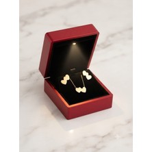 Papatya Silver 925 Ayar Gümüş Özel Tasarım Çift Kalp Kolye Küpe Set.rose.gold.rodaj Renk Seçeneği