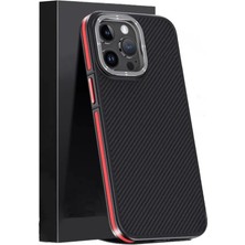 Ny Joy Joko Apple iPhone 15 Pro Uyumlu Kılıf Aramid 600D Kevlar Karbon Fiber Magsafe Kapak - Kırmızı
