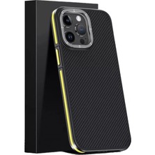 Ny Joy Joko Apple iPhone 15 Pro Max Uyumlu Kılıf Aramid 600D Kevlar Karbon Fiber Magsafe Kapak - Sarı