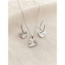 Papatya Silver 925 Ayar Gümüş Özel Tasarım Kristal Kalemli Kalp Kolye Küpe Set.rose.gold.rodaj Renk Seçeneği