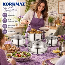 Korkmaz Flora 8 Parça 18/10 Paslanmaz Çelik Tencere Seti, Indüksiyon Uyumlu, Temperli Cam Kapaklı, Ergonomik Silikon Kulplu, 4 Tencere, 4 Kapak, Siyah