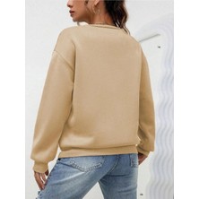Milares Kadın Düz Bisiklet Yaka 3 Iplik Sweatshirt - Bej